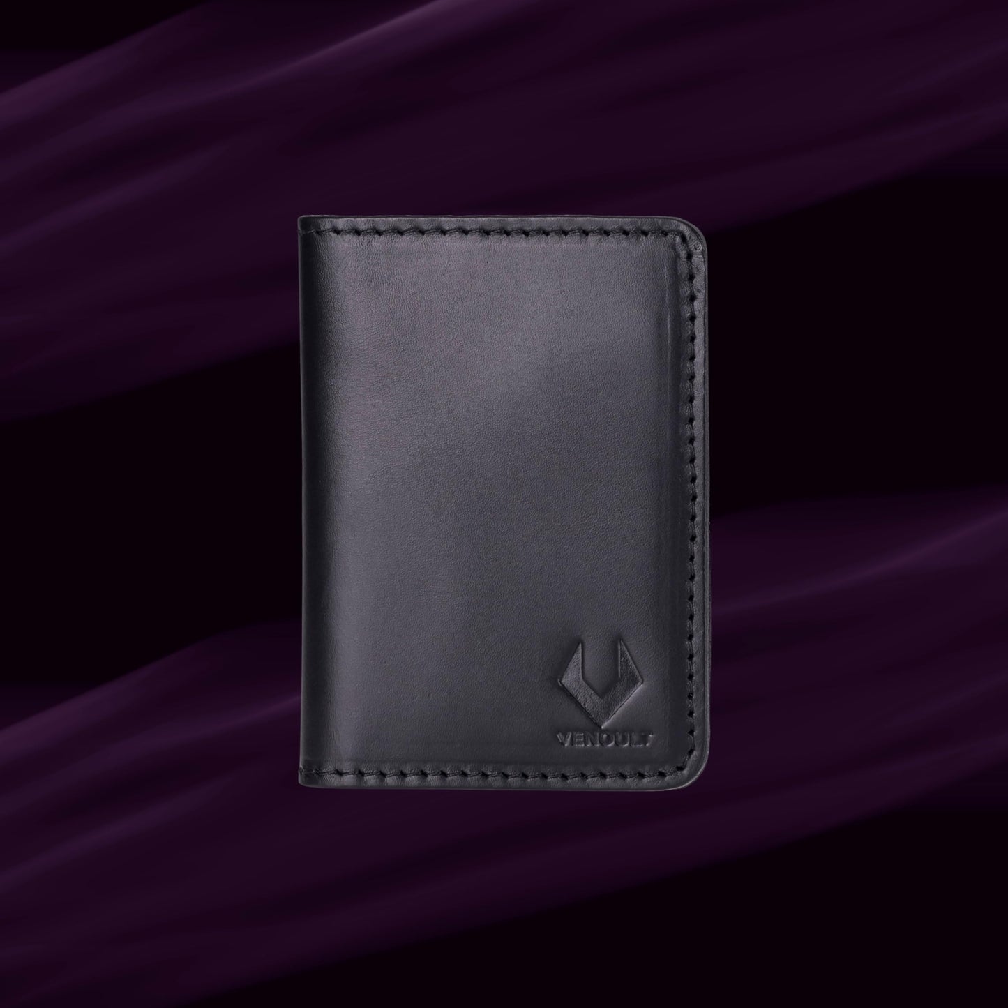 VENOULT Genuine Leather, Bi-fold Card Holder, Wallet with 4 Credit Card and 2 Cash Slots for Man or Women, (4.3 x 3.1 x 0.25 in), Slim Minimalist Design, Handcrafted (Rustic Black)