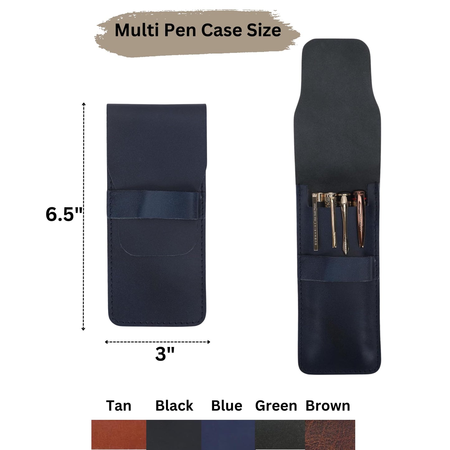 CestAntiQ Leather Pen Sleeve Case for Fountain Pens, Multi Pen Holder Organizer, Handmade Full Grain Leather Pouch, Durable Protective Pen Cover, Classic Pen Storage Gift (Blue)