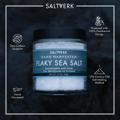 Saltverk Flaky Sea Salt - Gourmet, Icelandic, Hand Harvested and Sustainably Made - 3.17 Oz Jar