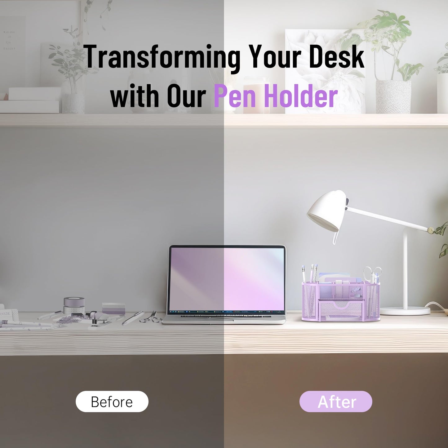 SUPEASY Mesh Desk Organizer, Desk Accessories & Workspace Organizers with Drawers, Pencil Holder for Desk with 9 Compartments for Office Suppliess, School, Classroom, 8.6 x 4.3 x 4.1 Inch, Purple