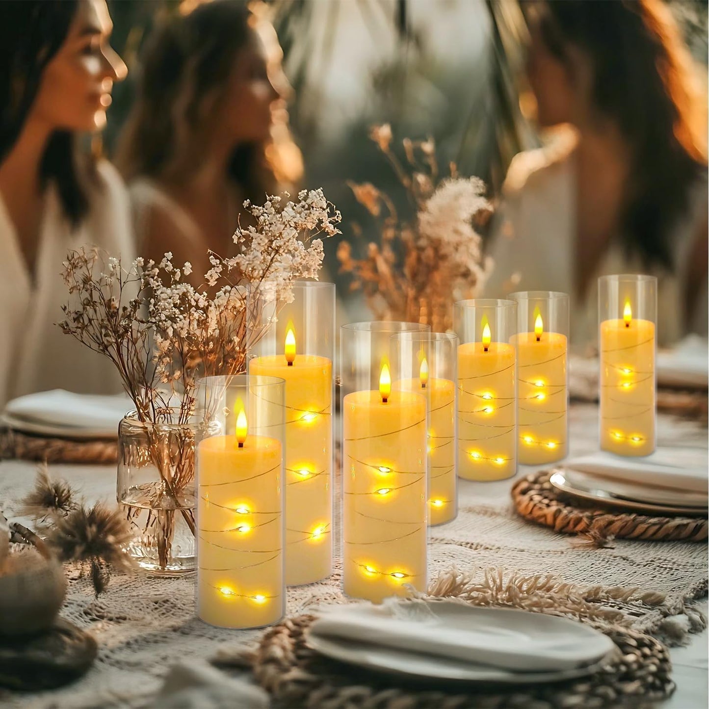 YOROXRG Flickering Flameless Candles Battery Operated with Remote, LED Pillar Candles with Realistic Moving Wick for Halloween, Christmas, Home Decor Pack of 12 (D2.2 x H 5" 6" 7") Ivory