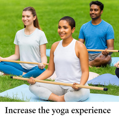 Hiboom 6/9 Pcs 5ft Yoga Stick Natural Bamboo Black Exercise Stick with Non-Slip Rubber Ends Stretching Tool Posture Corrector Stretch Tool for Flexibility, Workout, Balance Fitness(6 Pcs,Bamboo)