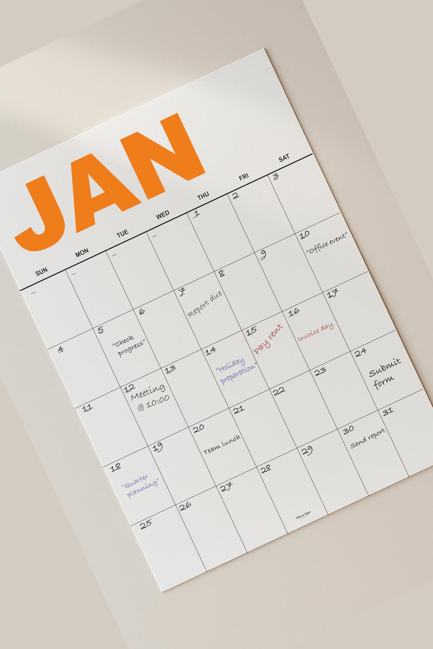 Dry Erase Undated Wall Calendar – 12 Color-Coded Monthly Prints, A3 Size (11.7 × 16.5 inches), Premium 400 gsm (14 pt) Thick Bristol Paper, Large 1.7 × 2.5 in Daily Writing Boxes, Glossy Reusable Surface, Flat-Packed, European-Quality Print