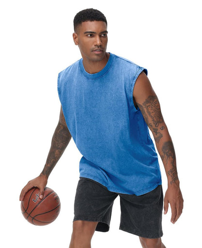 SnowElve 4 Park Mens Workout Tank Tops Sleeveless Tee Shirts Men Muscle Shirt Gym Acid Wash T Shirts Running Beach Loose Fit Tee(BGBUGYBK,L)