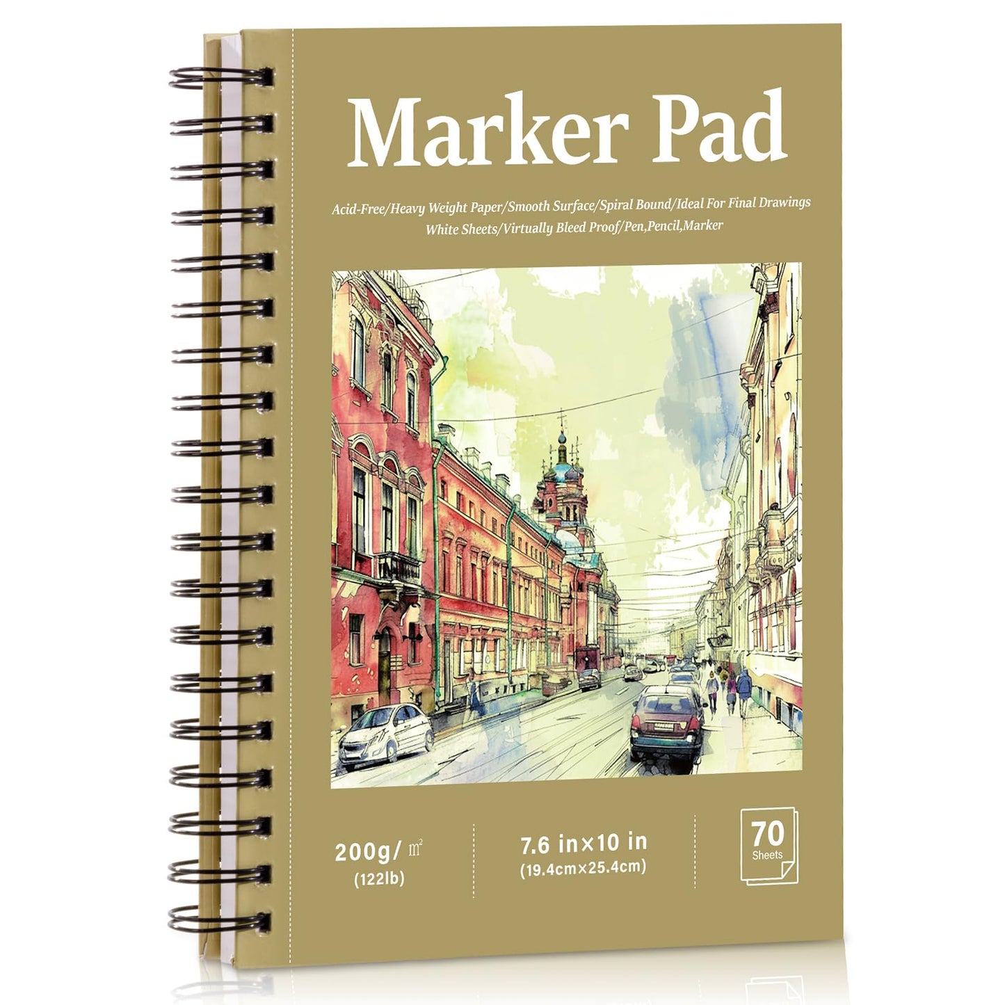 70 Sheets Hardcover Marker Paper Pad, 7.6x10in Alcohol Marker Paper Sketch Pad, 122lb/200gsm Heavyweight Spiral Sketch Book, Painting Coloring Drawing Paper for Beginners Artists Ideal Gift