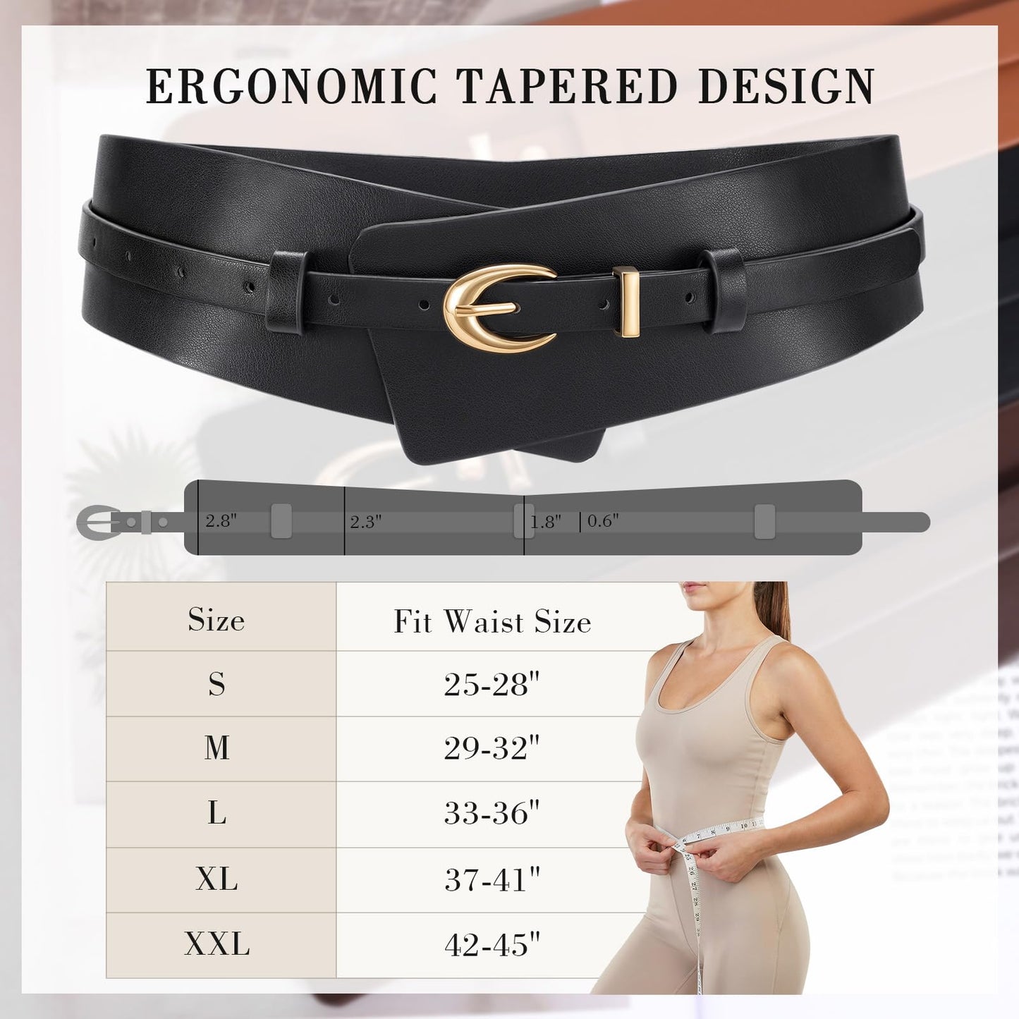 WHIPPY Women Wide Leather Belt Fashion Ladies Dress Belt 2-in-1 Waistband with Skinny Belt for Dress Suits, Black, M