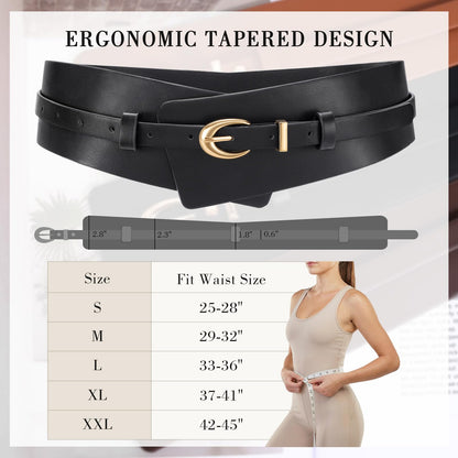 WHIPPY Women Wide Leather Belt Fashion Ladies Dress Belt 2-in-1 Waistband with Skinny Belt for Dress Suits, Black, M