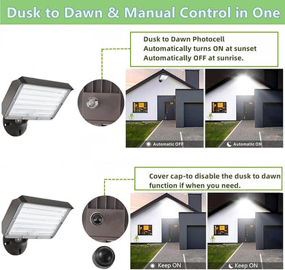 1Pack-Dusk to Dawn Outdoor 100W LED Flood Light with Knuckle&Plate, 3000K/4000K/5000K Color Selectable, 14000LM 1000W Equiv., ETL Commercial LED Floodlight, Outdoor Security Lighting for Parking Lot