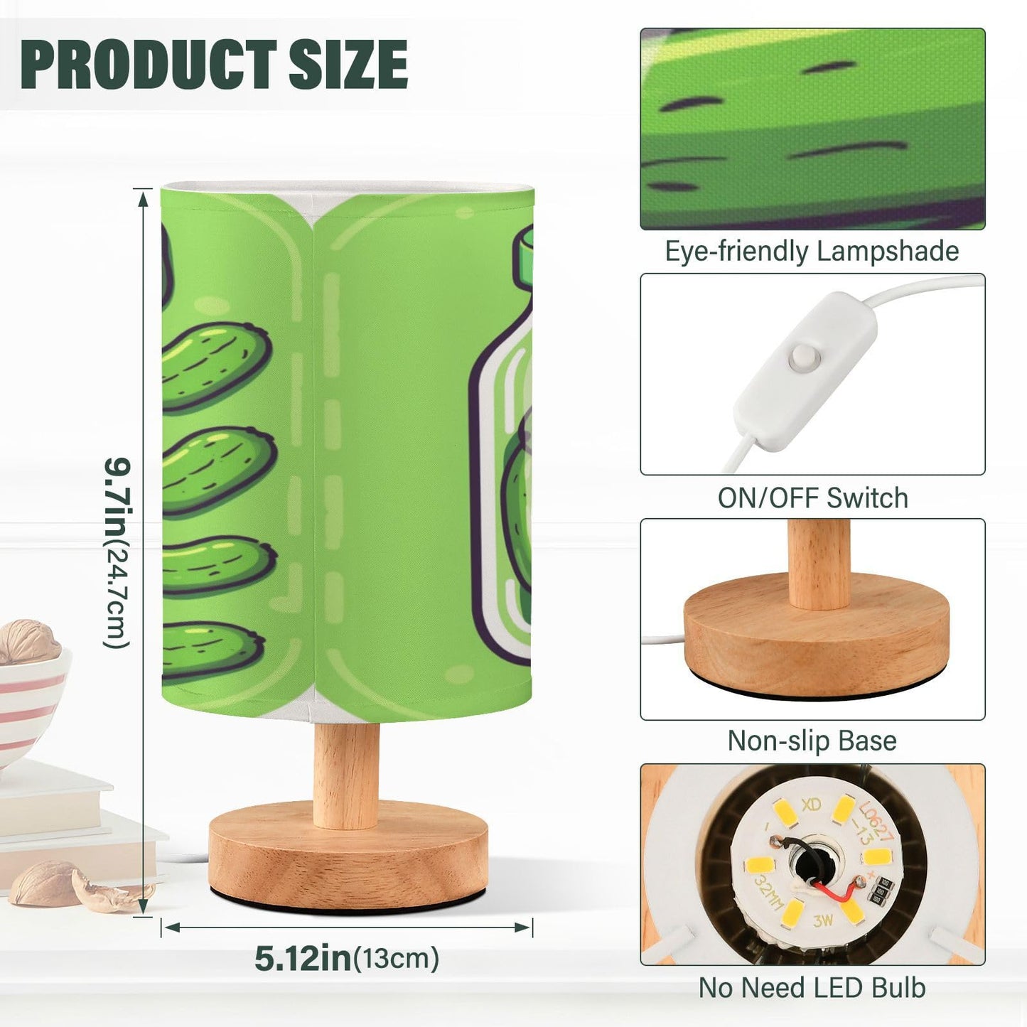 Pickles Cucumber Canning Bedside Lamp Table Lamps Desk Lamp Cylinder Nightstand Lamp for Bedroom Living Room Office Decor