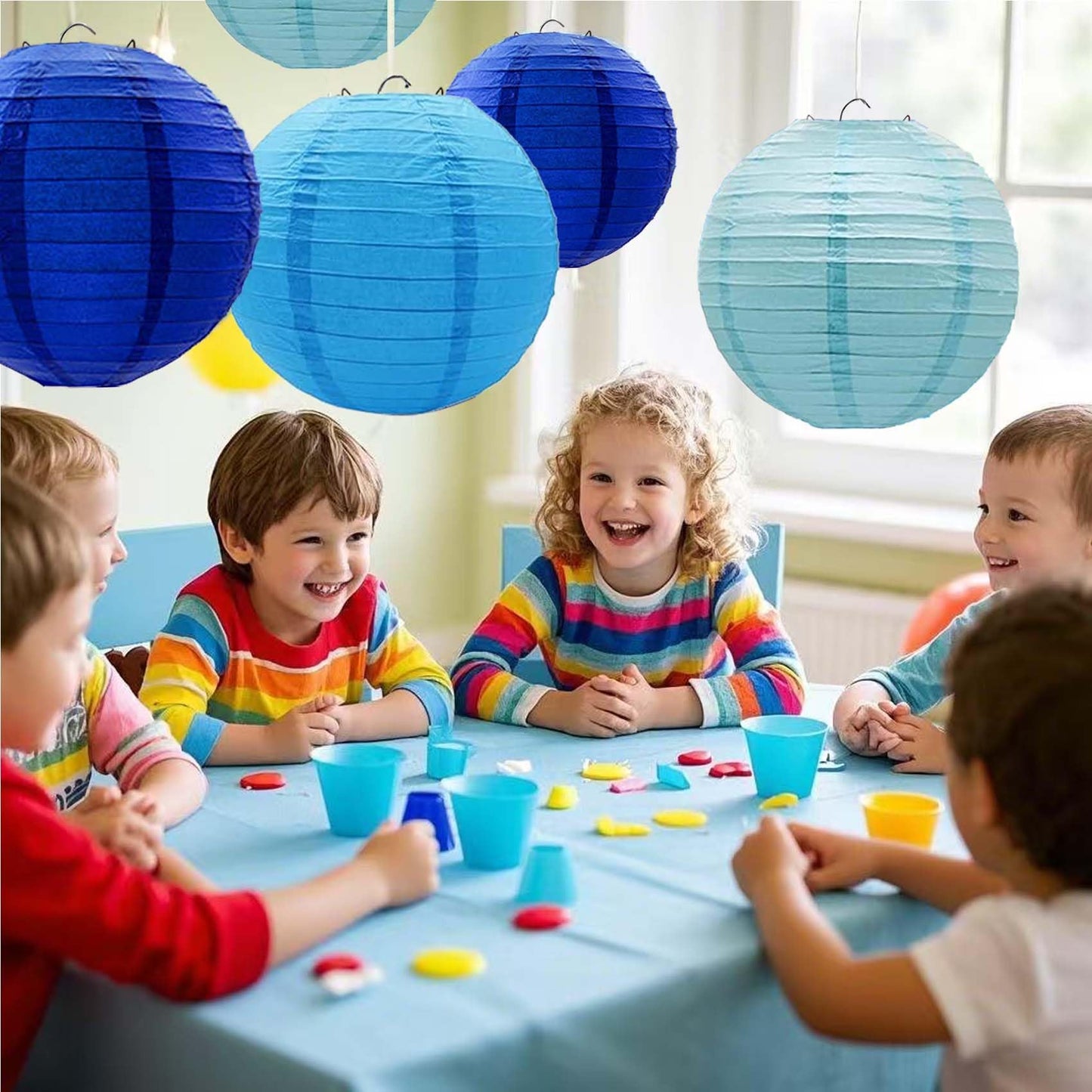 Blue Paper Lanterns 12Pcs Hanging Lanterns for Birthday Party, Wedding, Home Decor, Baby Shower Festive Decoration