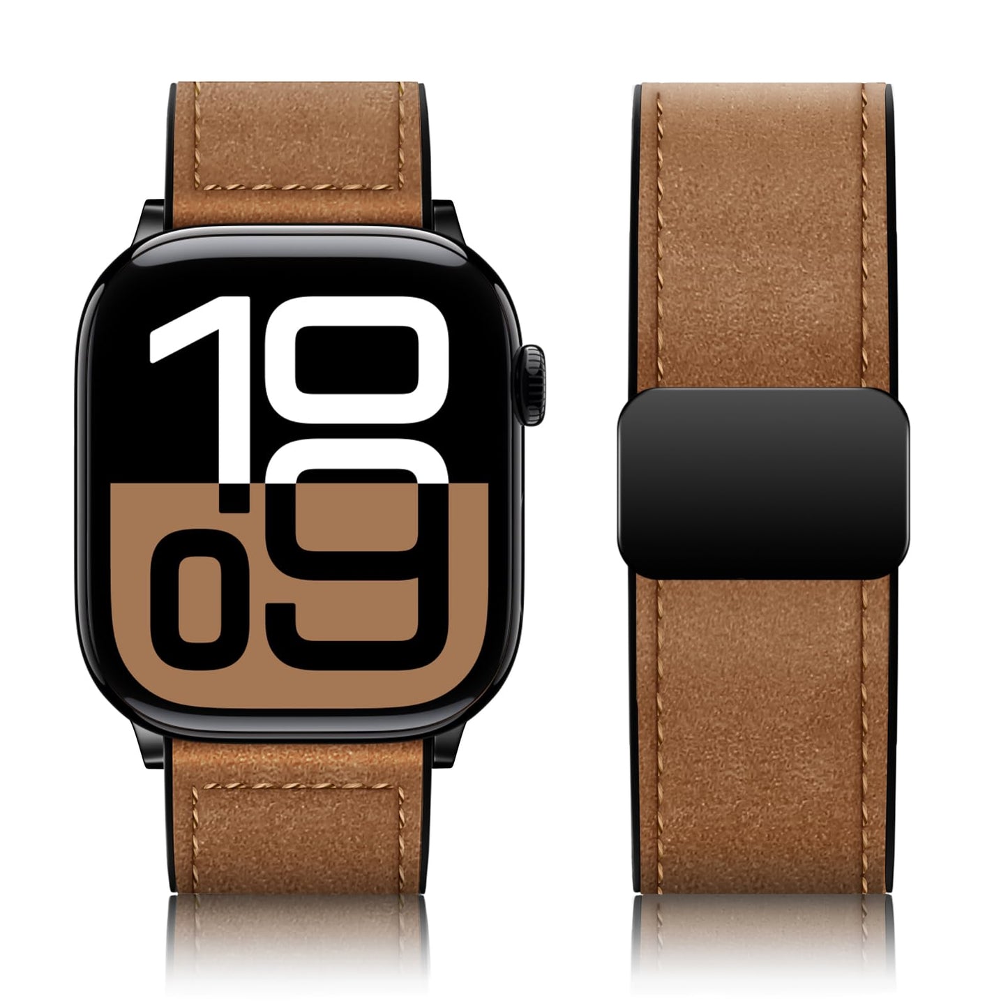 Qimela Magnetic Leather Strap Compatible with Apple Watch Band 38mm 40mm 41mm 42mm 44mm 45mm 46mm 49mm for Men Women,Top Grain Genuine Leather Wristband for iWatch Series 10 9 8 7 6 5 4 3 Ultra 2 1 SE