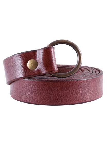 Battle-Merchant Medieval Leather Long Belt with Brass Ring – Long Viking Renaissance LARP Belt in (Red, 75)
