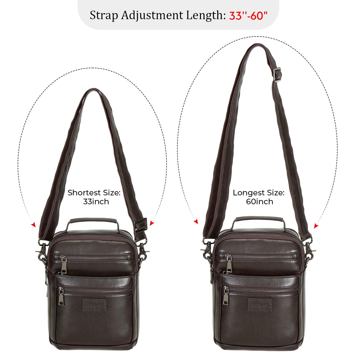 Polare Italian Full Grain Leather Messenger Bag Vintage Chest Shoulder Crossbody Bag Casual Sling Business Handbag for Men (Coffee)
