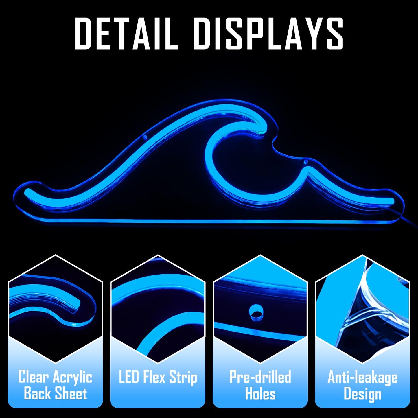 Ajoyferris Wave Neon Sign For Wall Decor Dimmable Led Neon Wave Sign Night Lights Led Wave Sign Ocean Neon Sign for Living Room Bedroom Office Bar Birthday Party Christmas Gift(16.5x7inch,Blue)