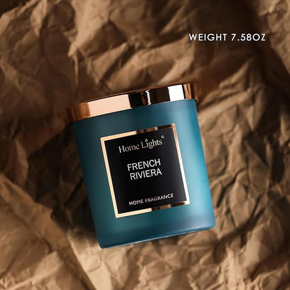 HomeLights Luxury Scented Candle, Natural Soy Wax, Home Fragrance Decor Gift,French Riviera, Medium Jar