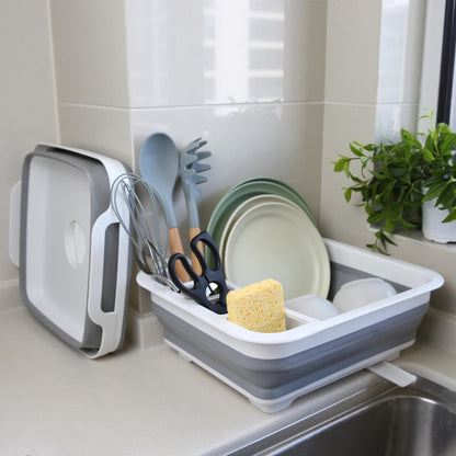 Collapsible Dish Drainer with Drain Plug and Swivel Spout, Space-Saving, Portable Dish Rack for Kitchens, RVs, Campers and Travel Trailers