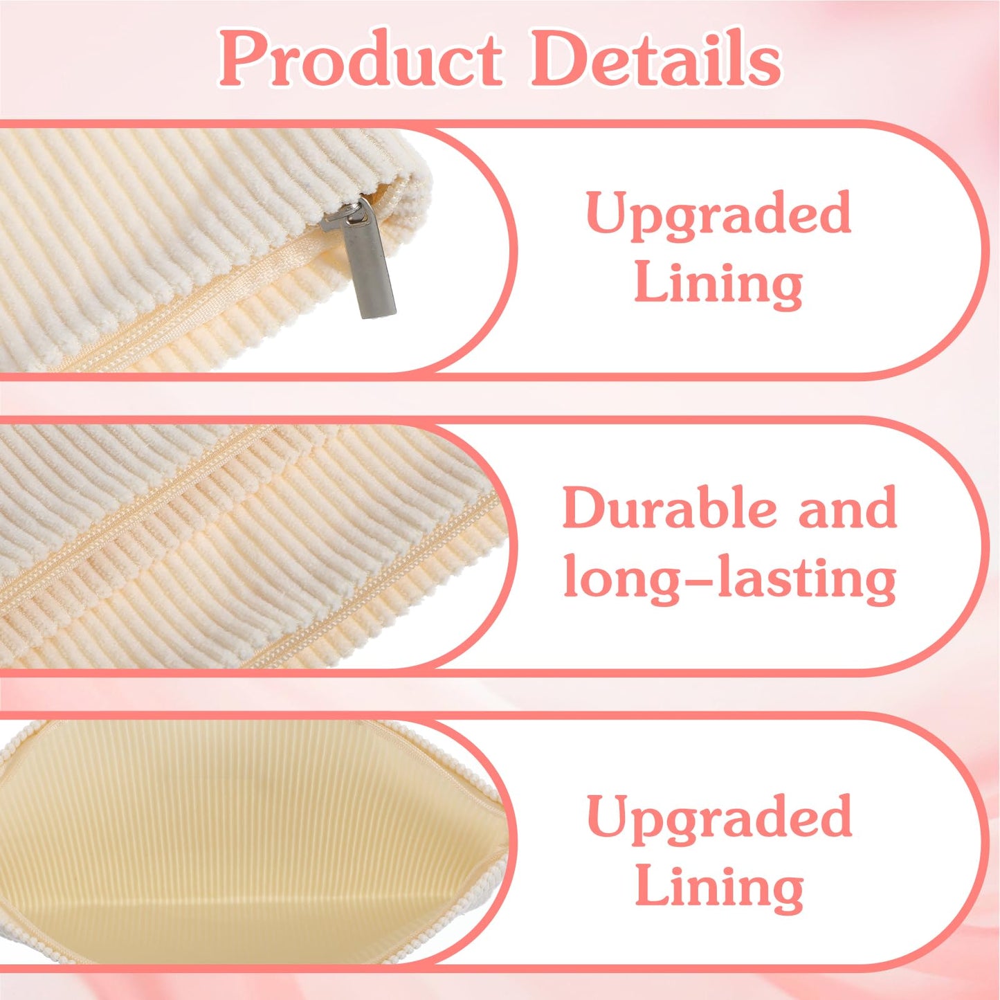 HOFURME 8 Pcs Cosmetic Bags for Women Makeup Bag for Purse Small Corduroy Makeup Pouch Travel Make Up Bag with Zipper Toiletry Bag Organizer (10.24 x 1.57 x 7.09 Inch)