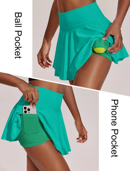 PINSPARK Tennis Skorts for Woman High Waisted Athletic Skirt with Shorts Underneath Pleated Golf Skirts, Cascadia Green Large