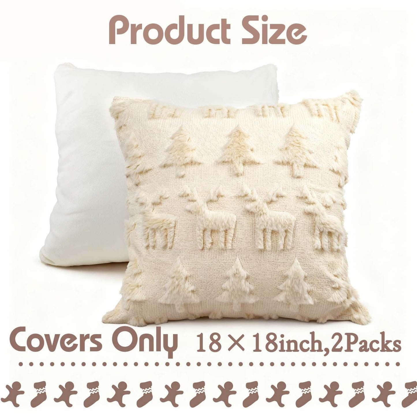 ONFAON Christmas Decorations - Christmas Tree Elk Deer Pillow Cover 18x18 Inches Set of 2, Xmas Soft Plush Short Wool Velvet Decorative Winter Holiday Farmhouse Outdoor Cushion Cases for Sofa Couch