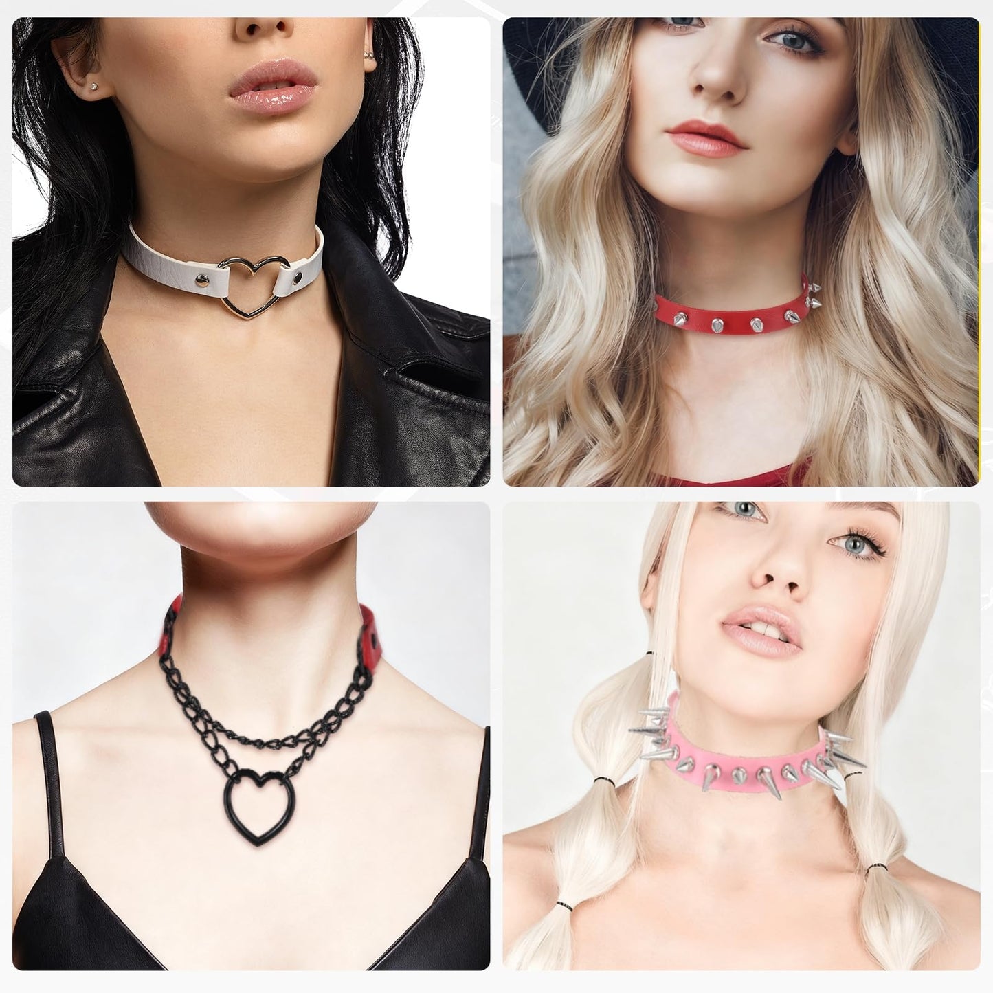 MECCANIXITY PU Leather Chokers, Love Heart Chokers Collar Necklace Gothic Punk Grunge Emo Necklace Gothic Jewelry Accessories Adjustable PU Collar for Women, Black/Silver Black, 2Pcs