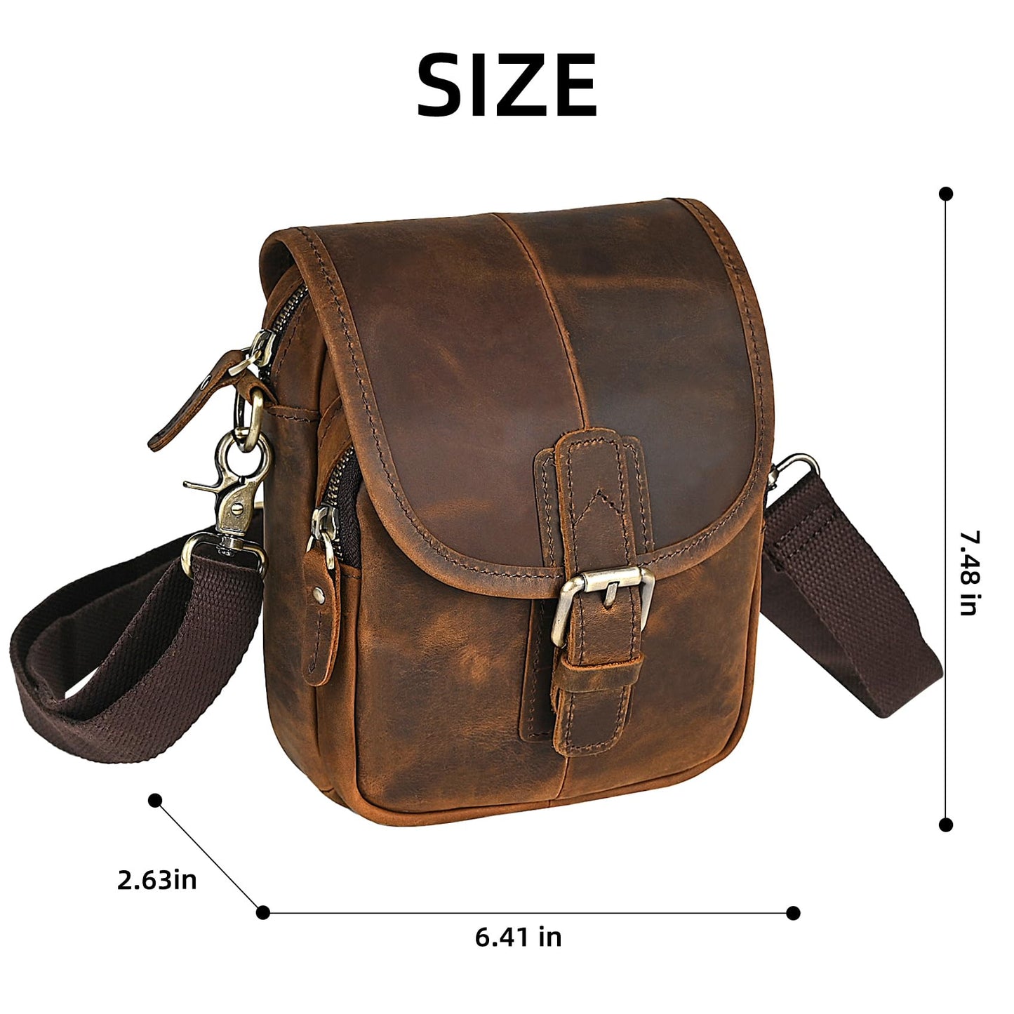 Handadsume Water Resistant Canvas + Leather Hiking Riding Travel Fanny Waist Pack Small Phone Pouch For Men Women FB811-29 (100% Leather- Coffee)