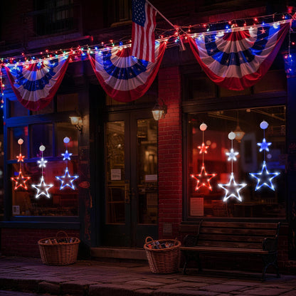 LYUBASA 4th of July String Lights Decorations, 3 Pack, Battery Operated, Red White and Blue, Indoor Window Star Lights, Patriotic Independence Day Decor