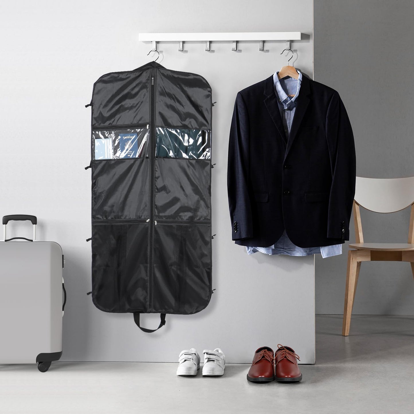 Zilink 48 Inch Garment Bags for Travel Heavy Duty Travel Suit Bag for Men Women with Buckles & Shoulder Strap Garment Bags for Hanging Clothes, Black