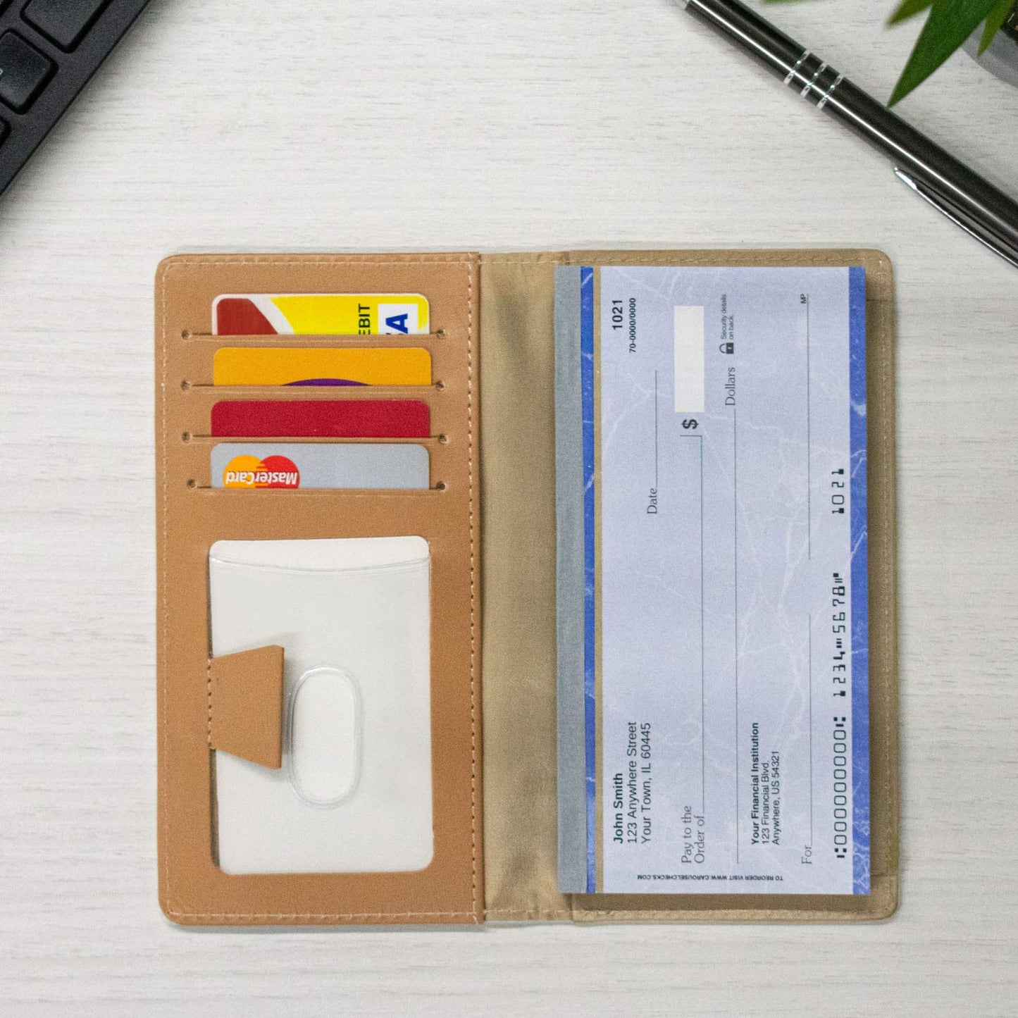CAROUSELCHECKS Beachfront Views Personal Leather Checkbook Cover for Top Tear Personal Checks