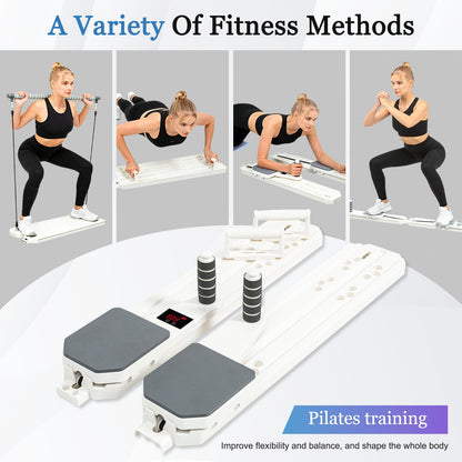 Pilates Reformer Board Set 12-in-1 Portable Pilates Board for Home Workout Core & Abs Toning Full Body Sculpting Equipment White