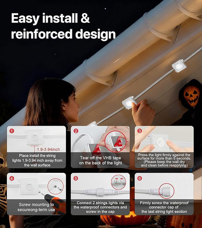 Permanent Outdoor Lights,150FT RGB+IC LED Lights with Smart APP & Remote Control, 72 Scene Modes, Waterproof IP65 for Holiday,Christmas,Yard Decorations(Extension Cord Not Included)