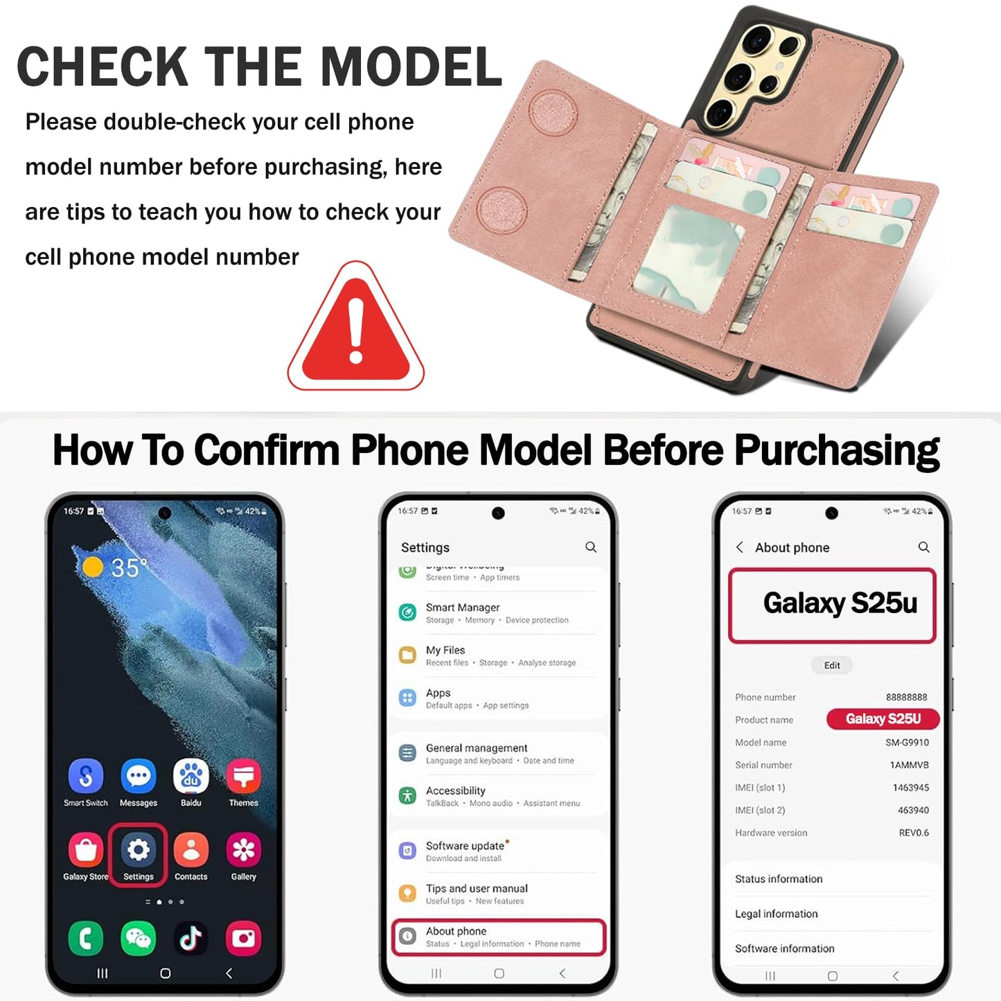 Godzoen for Samsung Galaxy S25 Ultra Wallet Case, 2-in-1 Detachable Magnetic Wallet Case, Card Holder RFID Blocking, Fashionable Faux Leather Card Slot & Folding Design (Pink)