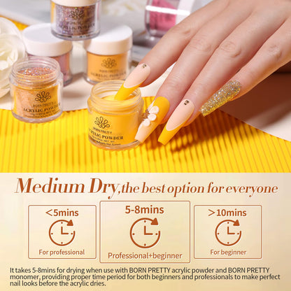 BORN PRETTY Acrylic Nail Kit - Acrylic Powder (Clear, White, Pink) & Liquid Set with Nail Forms, Brush Pen, File & Glass Container - Beginner Friendly