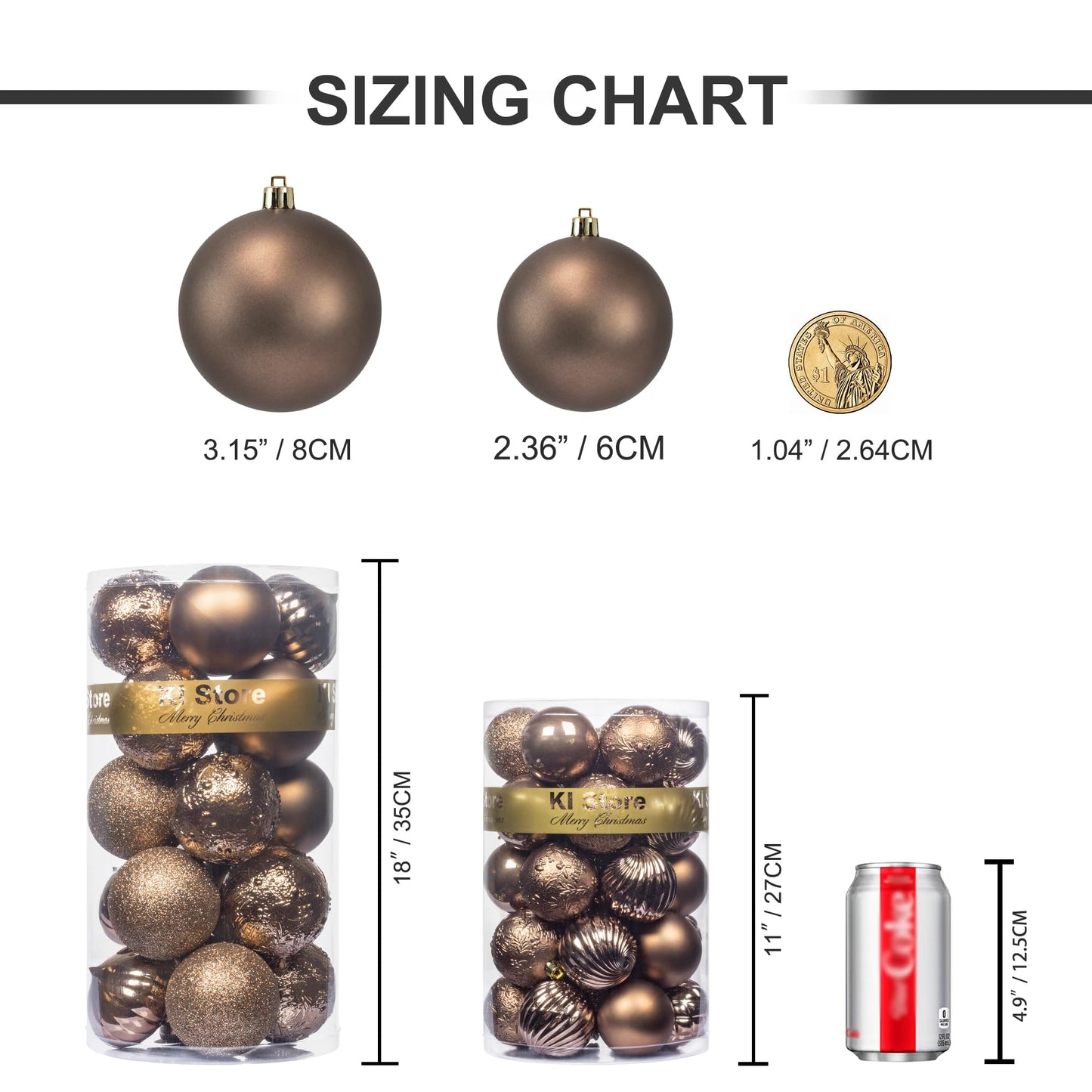 KI Store Coffee Brown Christmas Balls 34pcs 2.36-Inch Christmas Tree Decoration Ornaments for Xmas Tree Holiday Wreath Garland Decor Ornaments Hooks Included