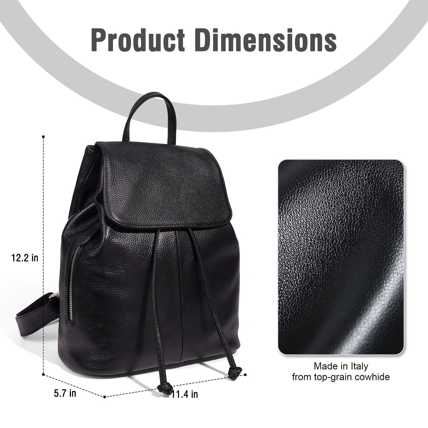 BOYATU Women’s Full-Grain Leather Backpack Purse, Minimal Structured Design, Work Commuter & City Travel, Compact Everyday Essentials, Fashion RFID Pocket Bag (Black)