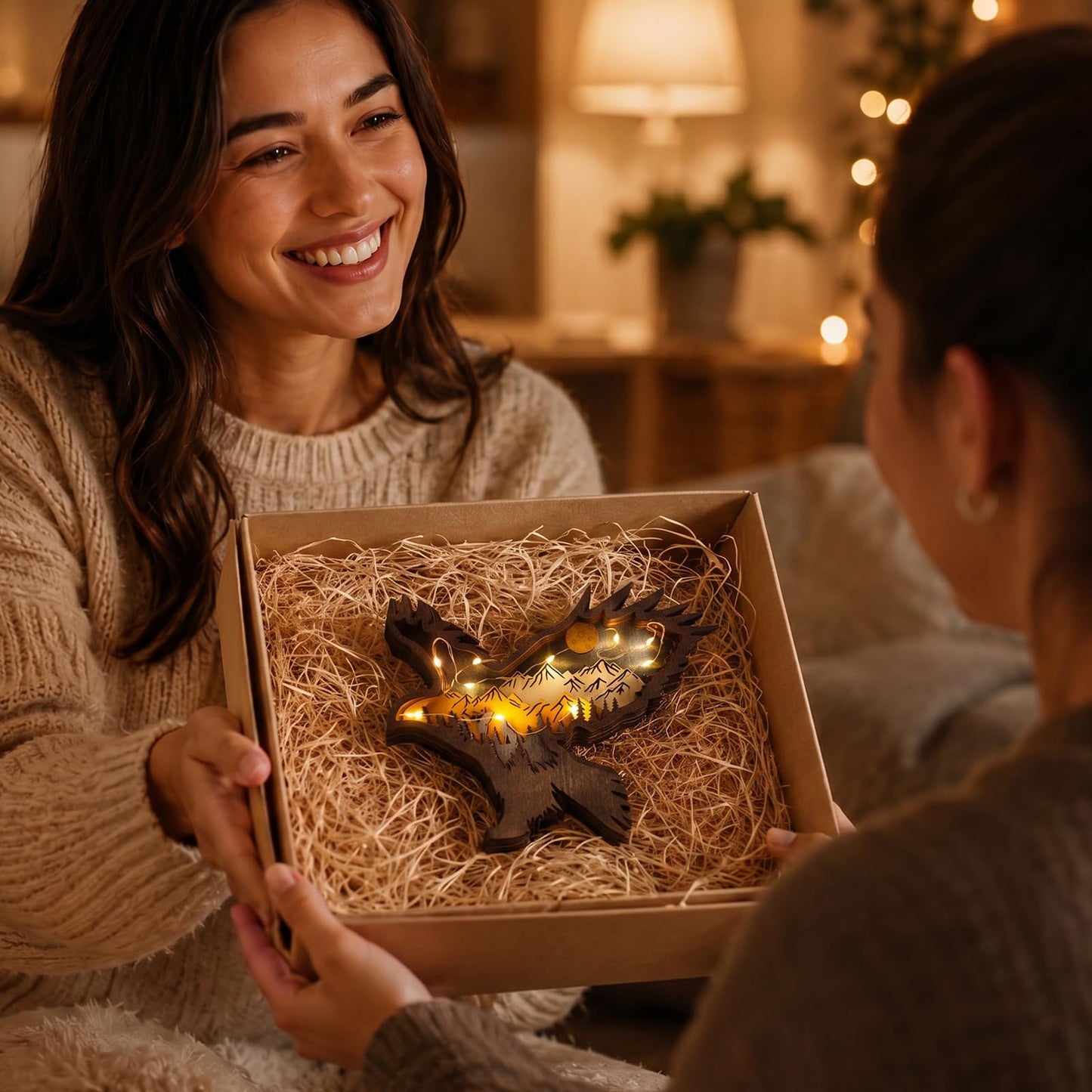 Drawelry 3D Wood Carving Animals Lamp Home Decorative, Cute Bear Family Elephant Presents Ideas Christmas Living Room Office Decor Warm LED Night Lights Gift for Friend Daughter Son Mom Dad (Eagle)