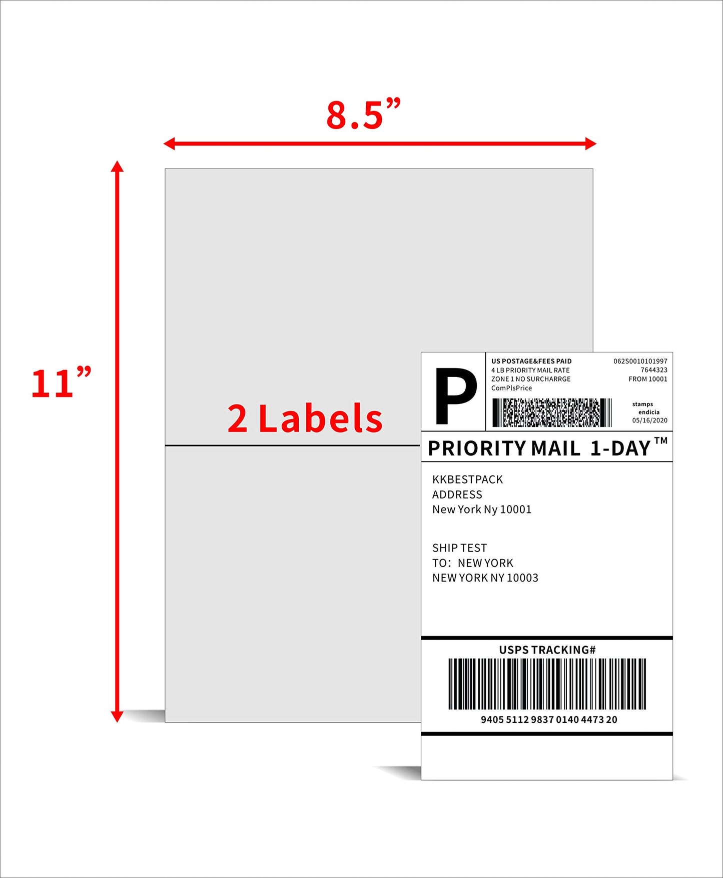 KKBESTPACK Half Sheet Shipping Labels for Laser and Inkjet Printers – 2 Per Page Self Adhesive Mailing Labels – White 8.5 x 5.5 (200 Labels) (2LP)