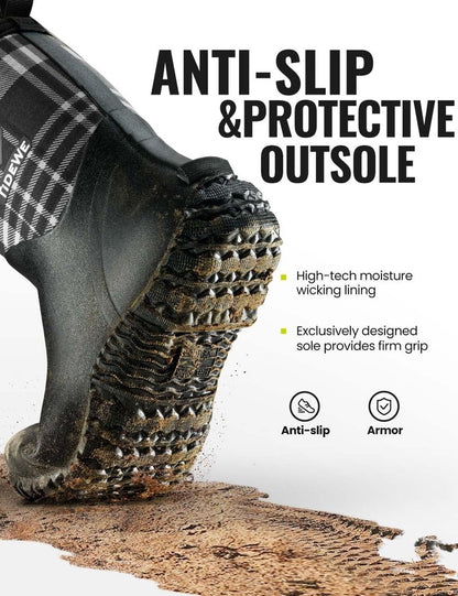 TIDEWE Women's Waterproof Rubber Boots - Insulated Mid Calf with Steel Shank for Hunting & Gardening | 6mm Neoprene