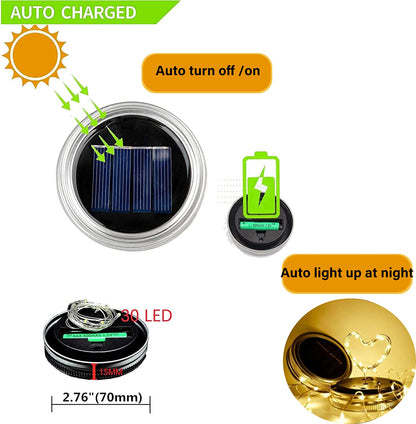 yeuago 12 Pack Solar Mason Jar Lid Lights - 30 LED Firefly Fairy String Lights, Waterproof Outdoor Solar Lights with Hangers for Regular Mouth Jars (No Jars Included)