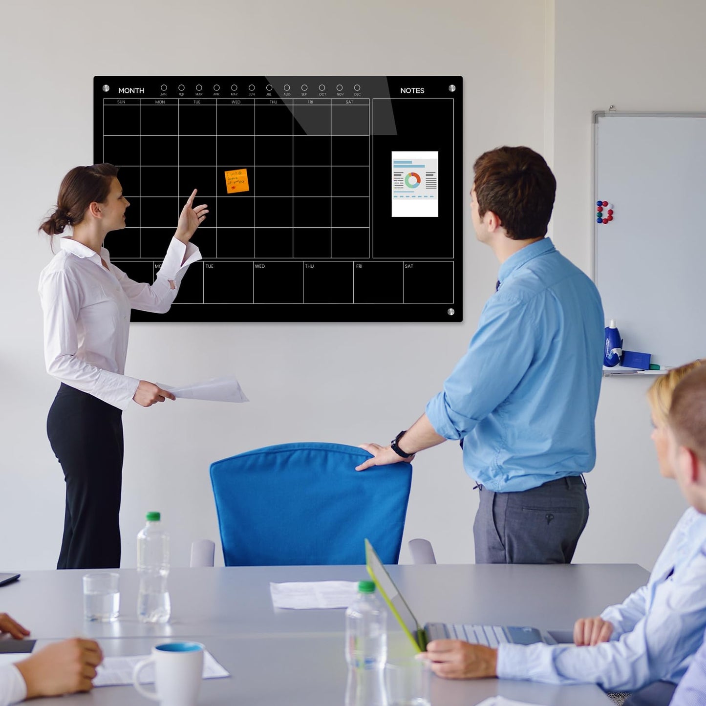 JYYPWB Magnetic Glass Whiteboard 36X24 Monthly Planner Calendar Dry Erase Board for Home, School, Office, Frameless, with Markers, Marker Tray, Eraser, Magnets (Black)