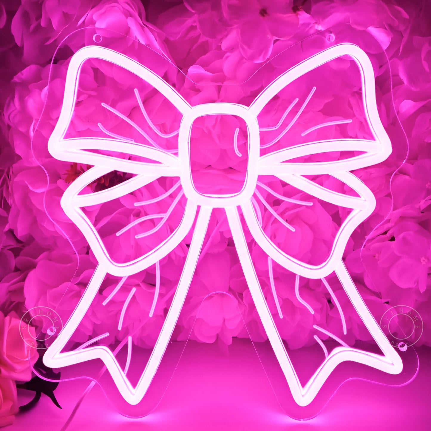 SYLHOME Pink Bow Led Neon Light Sign Cute Girls Kids Bedroom Nursery Game Room Wall Sign Decor Beauty Salon Wedding Birthday Party Backdrop 11.8" X 11.8" USB