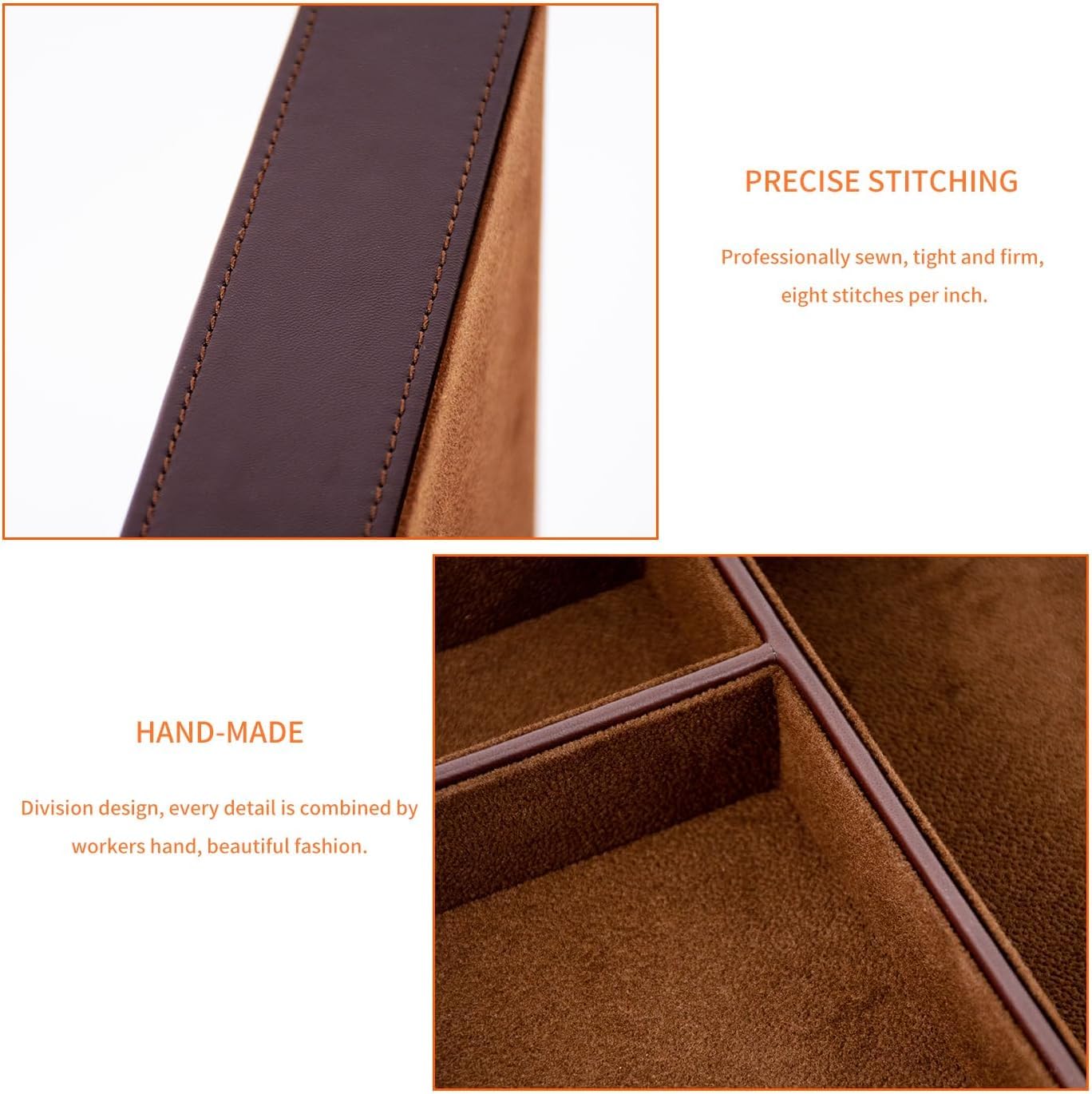 Mens Valet Tray for Nightstand Bedside and Entry Table Faux Leather Catchall Tray for Phone,Watch,Glasses,Wallet,Jewelry and Keys Dresser Organizer Valet Charging Station Gifts for Dad (All Brown)