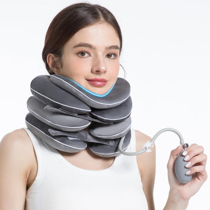 WellSync Inflatable & Adjustable Neck Traction Device with Neck Brace,Portable Cervical Traction Device for Instant Neck Pain Relief,Perfect for Home,Office,and Travel(Gray)