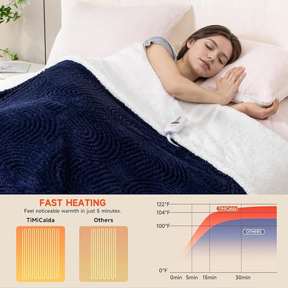 Heated Blanket Full Size - 72"x84" Cozy Soft Jacquard Heating Blanket with 4 Heat Levels & 10 Hours Auto-Off, Jacquard Fleece, Overheating Protection, Warm Gifts, Navy