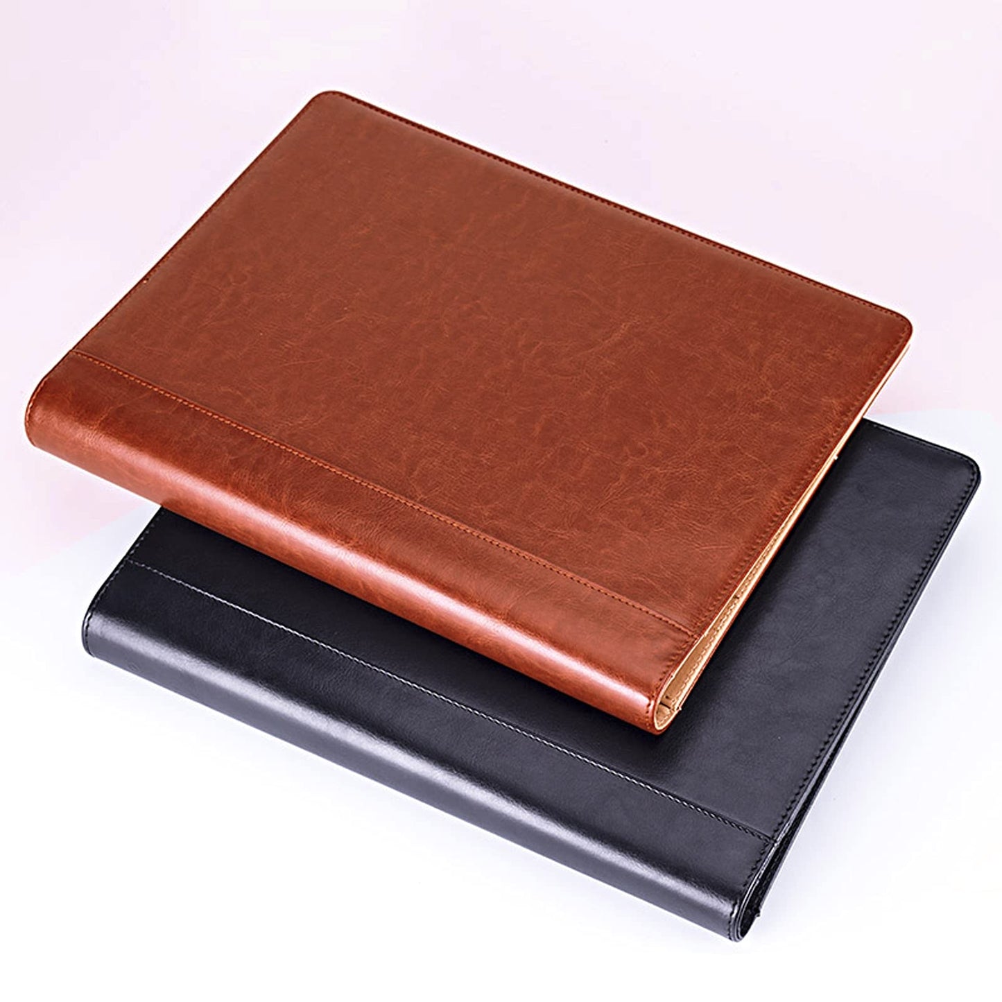 Enyuwlcm PU Leather Padfolio Ring Binder with Clipboard Resume Leather Portfolio with 20 Clear Plastic Sleeves Black