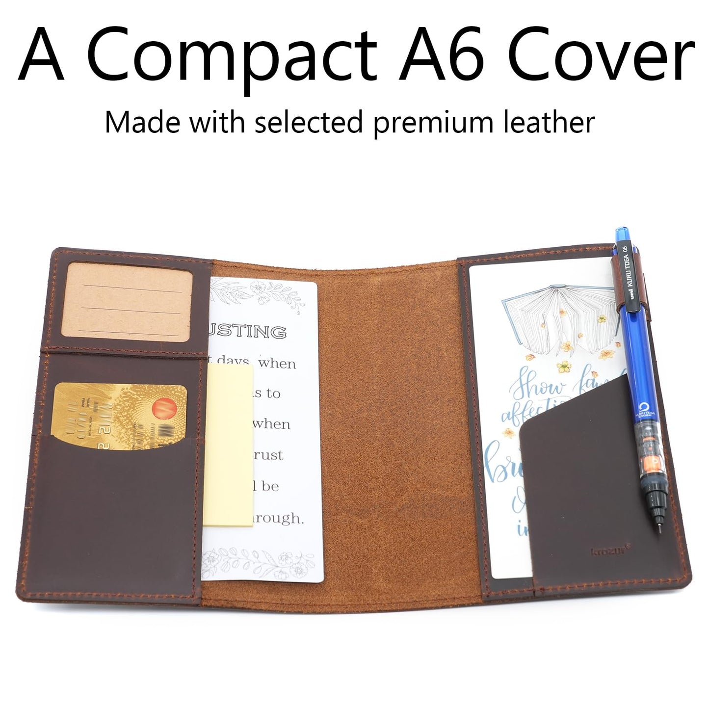 Krozur Hobonichi Techo Original Planner Cover A6, Genuine Leather, Leather Cover for Hobinichi Techo Original Planner A6, with a Build-In Pen Loop, Chestnut