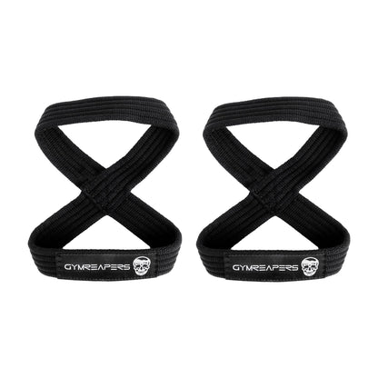 Gymreapers Figure 8 Lifting Straps For Deadlift, Powerlifting, Strongman, & Cross Training (Black, Medium)