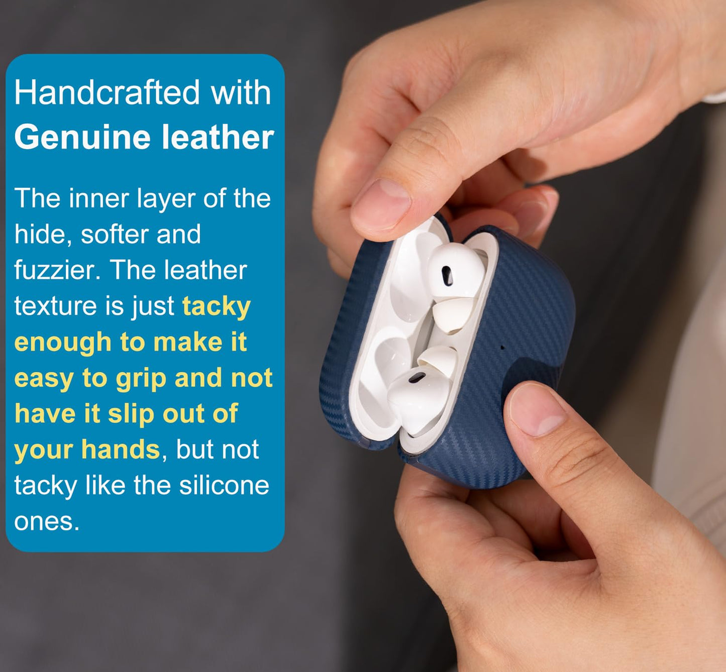 Tonghex for AirPods Pro 2 Case Leather | Slim Hard Cover Compatible with Airpods Pro 2nd / 1st Generation | Genuine Leather | Full Drop Protection Cover with Lanyard | Air Pods Pro Case - Blue