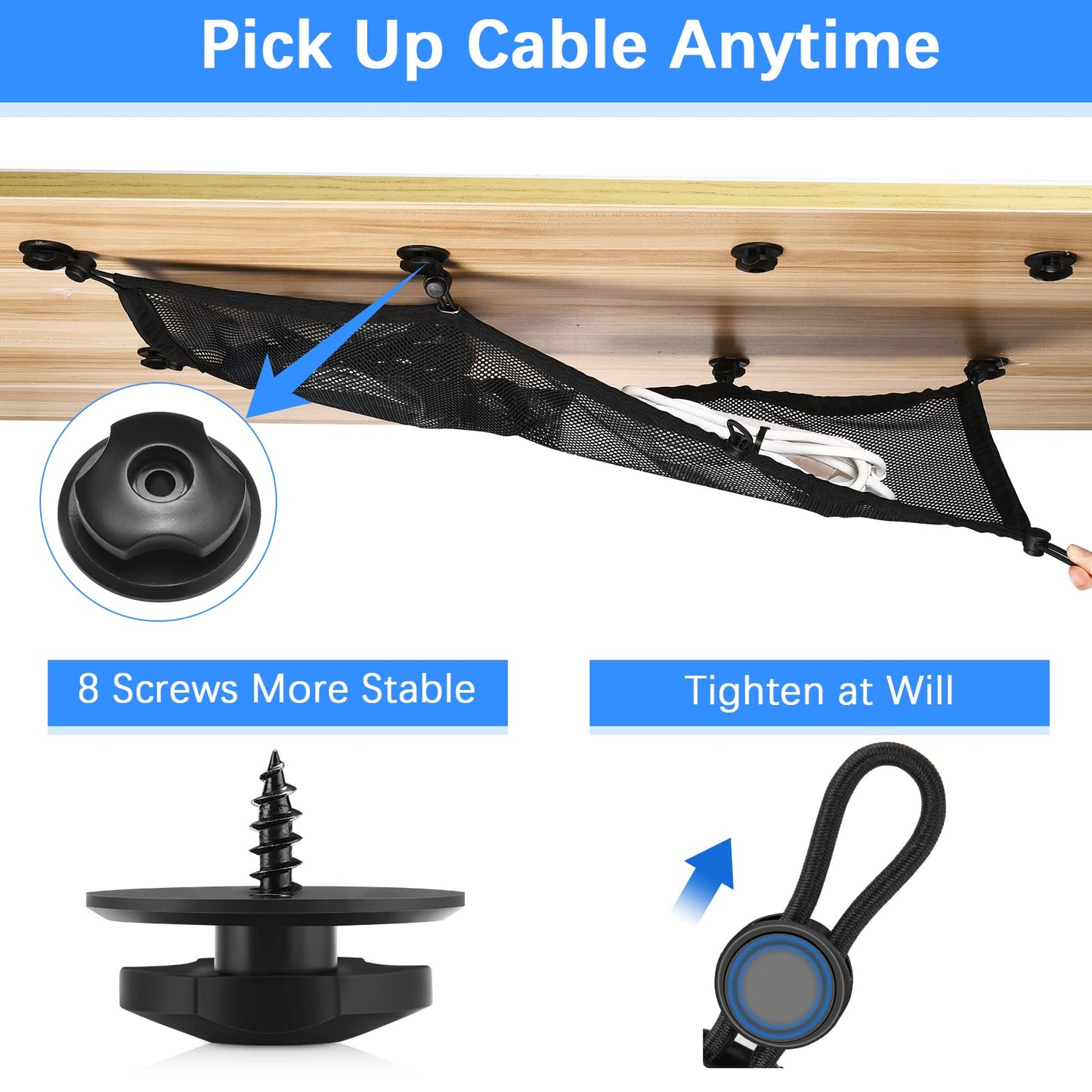 Cable Management Net Under Desk Kit,Privacy Mesh Cable Manager Flexible Under Desk Wire Net Large Capacity Cord Organizer Net for Office,Standing Desk, Home, 26 X 10 Inches