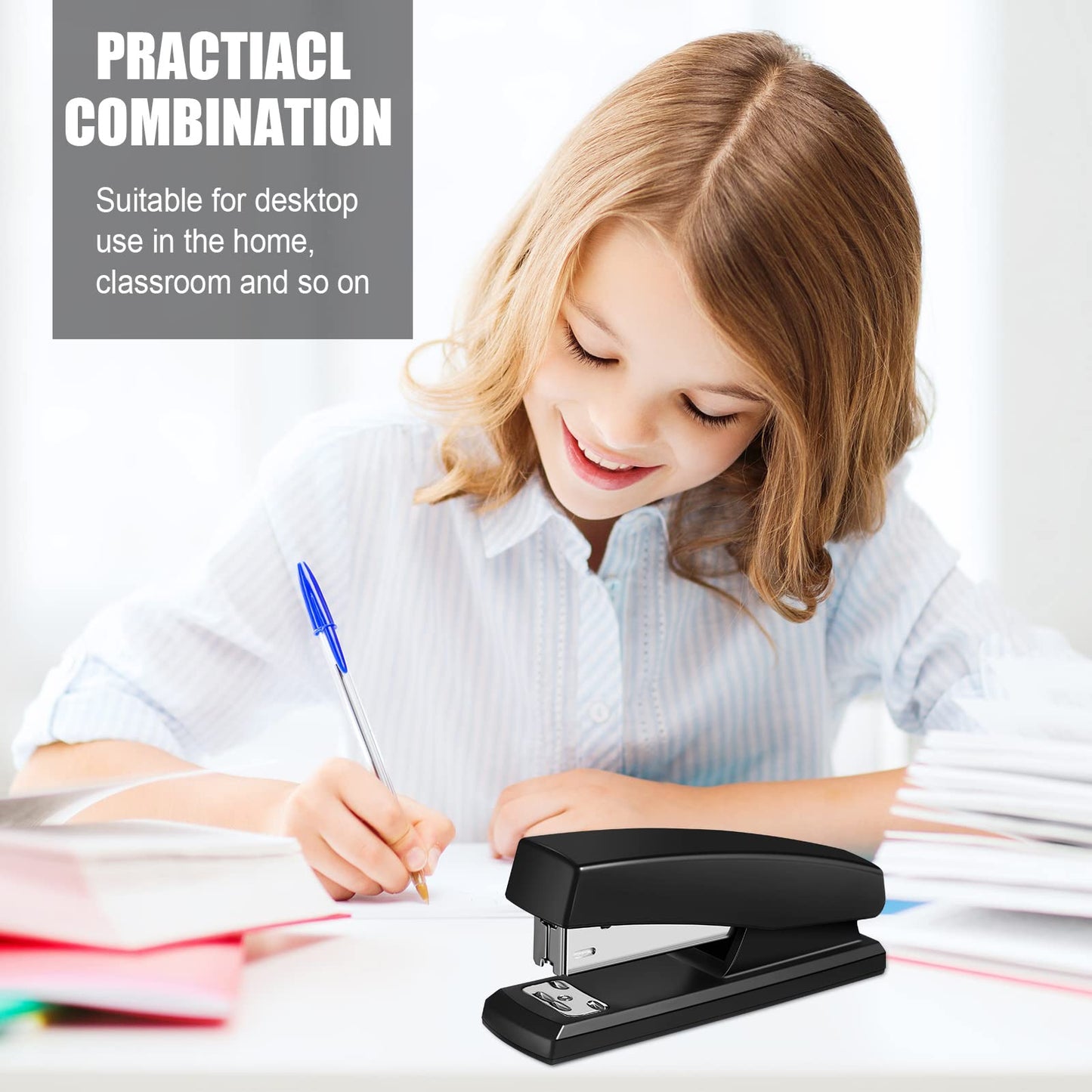 Yahenda 6 Pieces Metal Desktop Stapler with Staples Heavy Duty 25 Sheet Capacity Black Remover Stapler for Desk Office School
