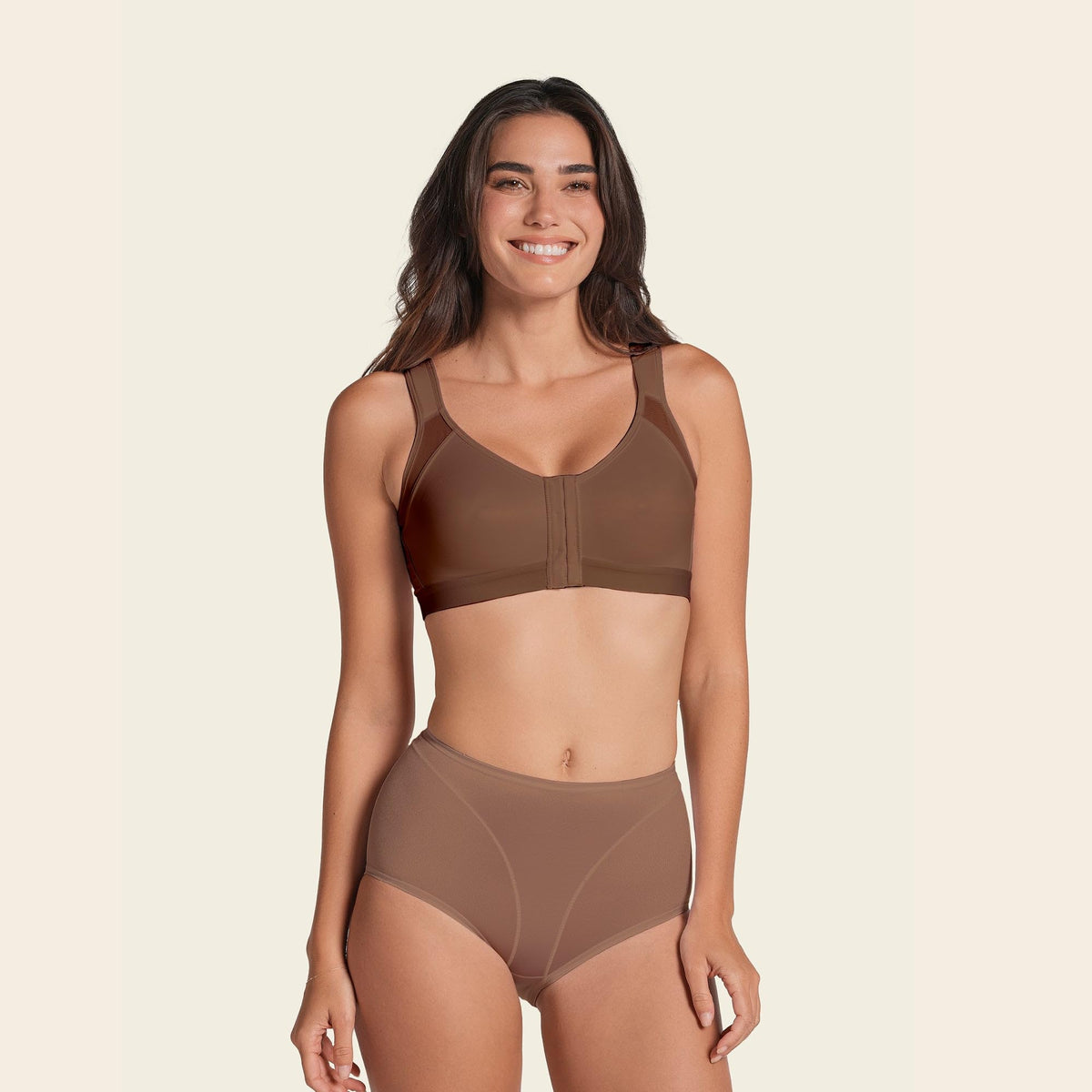 Leonisa Posture Corrector Bra, Wireless Front Closure Bra for Women Full Coverage Brown